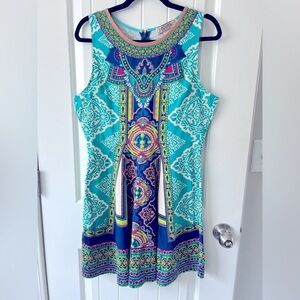 FLYING TOMATO ANTHROPOLOGIE Geometric Fit & Flare Mini Dress Cotton Size Large